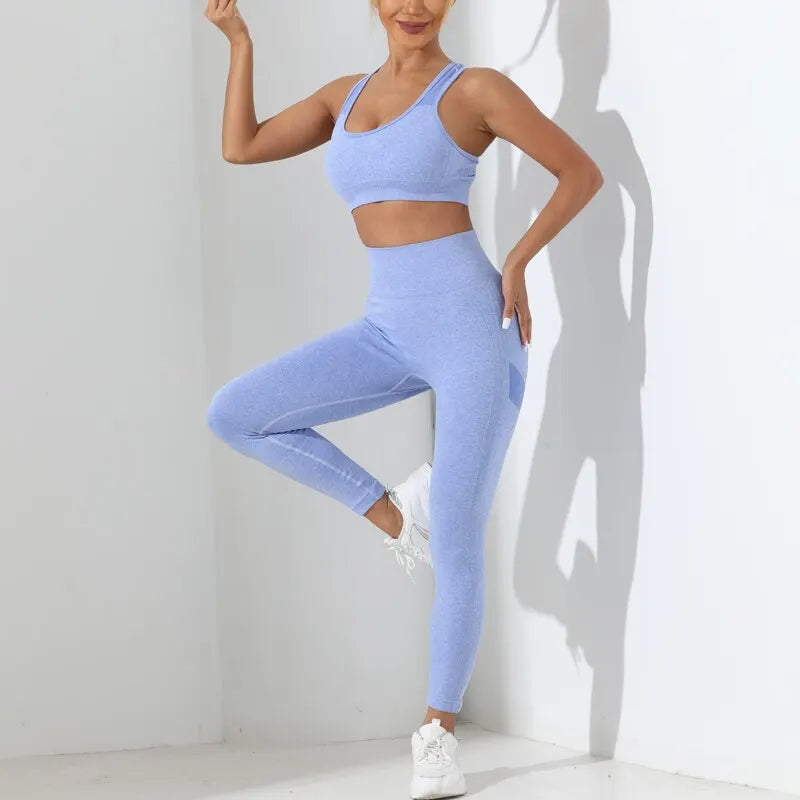 Yoga Basics 2-Piece Seamless High-Stretch Set - Crisscross Cami & Tummy-Control Leggings