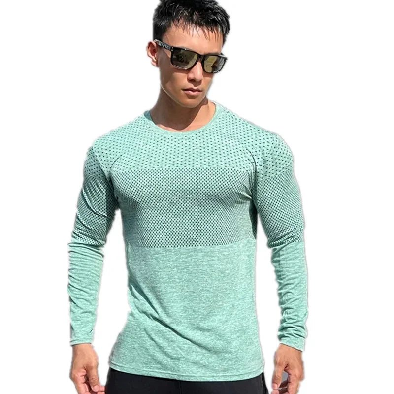 Men's Sport Long Sleeve Top – Quick Dry Fitness T-shirt, Bodybuilding Gym Tees, Casual Skinny Elastic Sportswear