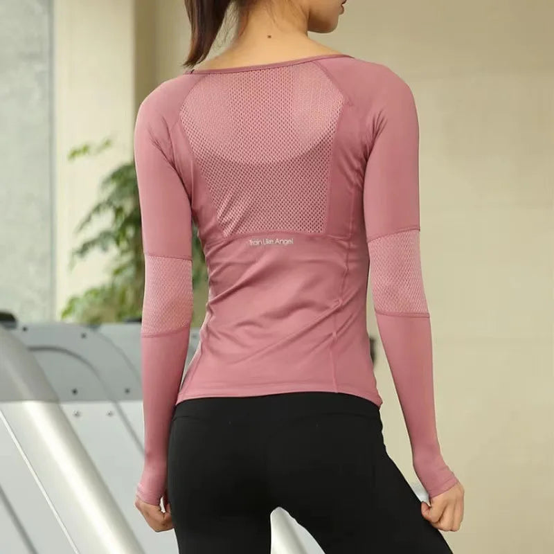 Women's Seamless Long Sleeve Sports Shirt for Fitness, Running, and Yoga