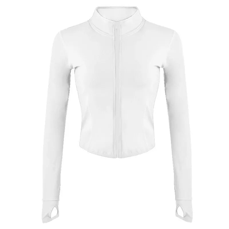 Women's Slim Fit Tracksuit Jacket with Long Sleeves, Thumb Holes & Yoga Crop Top