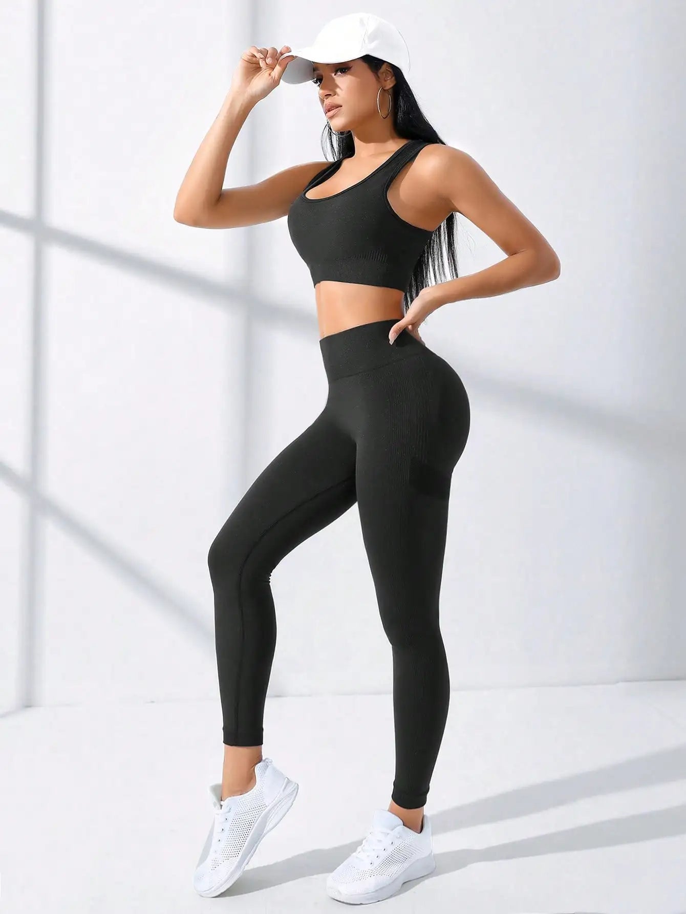 Yoga Basics 2-Piece Seamless High-Stretch Set - Crisscross Cami & Tummy-Control Leggings