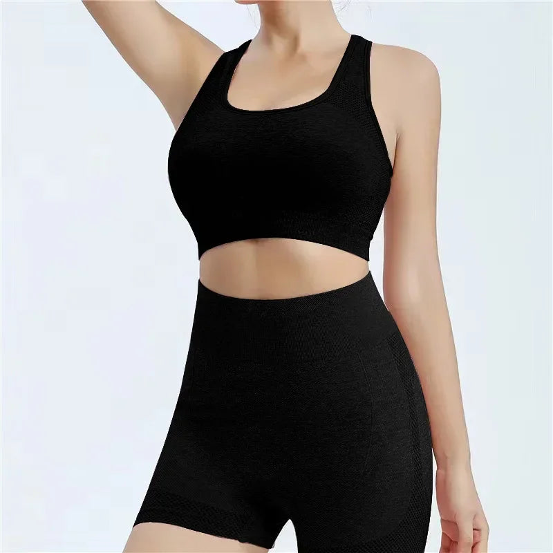 Women's Seamless Yoga Set with Gym Shorts, Sports Bra, Workout Tops, and Fitness Leggings