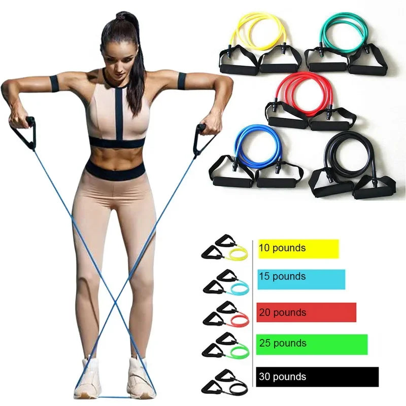 5-Level Elastic Band Yoga Pull Rope – Fitness Exercise Tube with Handles for Strength Training and Home Workouts